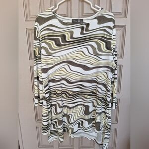 Chico's Traveler Tunic Sz3 (XL) Abstract Print White/Neutrals Stretch Lt Weight